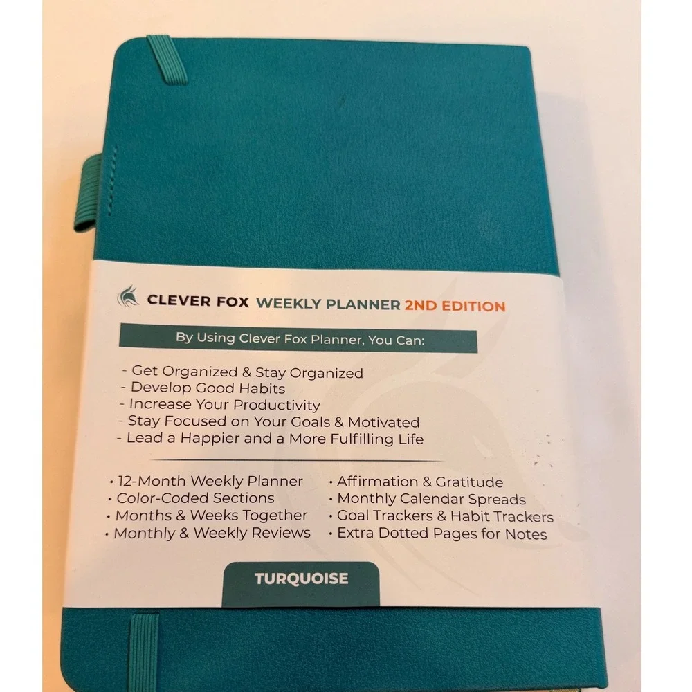 Clever Fox Weekly Planner 2nd Edition NonDated Turquoise Vegan Leather Organizer